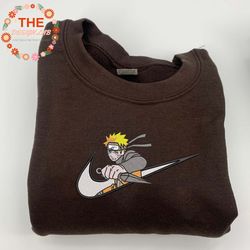 nike x naruto embroidered sweatshirt, anime character embroidered sweatshirt, custom anime embroidered crewneck, anime g