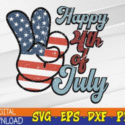 Peace Sign Hand Happy 4th Of July svg, 4th of July, Groovy USA Svg, Eps, Png, Dxf, Digital Download