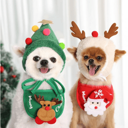 Christmas Dog Hat Santa Bibs Scarf Winter Cute Cosplay Costume Outfit ForTeddy Chihuahua York Pet Articles Accessories