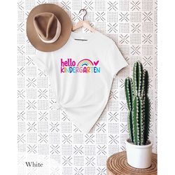 hello kindergarten colorful rainbow t-shirt, hello kindergarten 2023, happy first day of school, back to school outfit,
