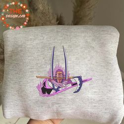 nike x zoro embroidered sweatshirt, one piece anime embroidered sweatshirt, custom anime embroidered crewneck, anime gif