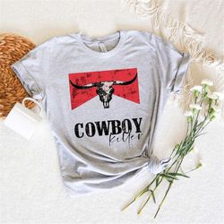 cowboy killer shirt,rodeo sweatshirt,vintage rodeo tshirt,western graphic tee,comfort retro garment dyed, boho,bull head