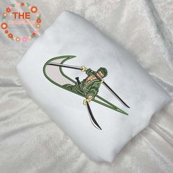 nike x zoro embroidered sweatshirt, one piece anime embroidered sweatshirt, custom anime embroidered crewneck, anime emb