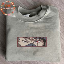 naruto embroidered sweatshirt, kakashi anime embroidered sweatshirt, anime embroidered crewneck, anime embroidered gift
