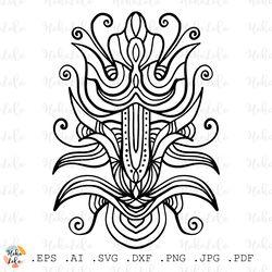 floral coloring pattern pdf, flower cricut svg, flower clipart png, coloring page printable, stencil template dxf