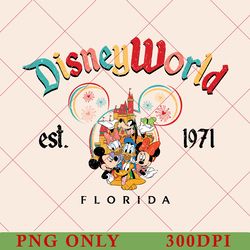 retro disney world 1971 png, vintage walt disney world est 1971 png, mickey and friends png, disney world trip png