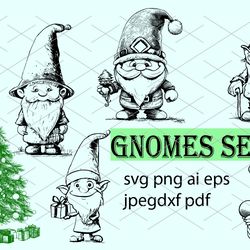 Gnome Bundle svg,png,pdf Christmas Doodle, Gnomes Merry Christmas svg, Gnomies svg Cut File