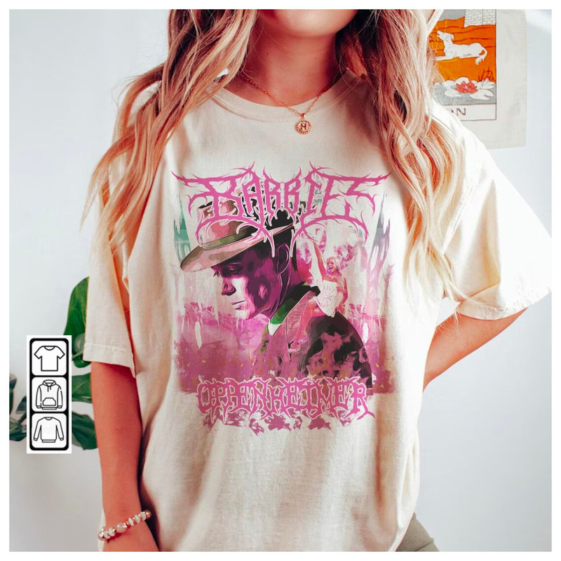 Barbie Oppenheimer Black Metal Shirt, Oppenheimer Movie 2023, Retro Vintage Graphic, 90s Y2K Bootleg Merch Gift Fan Unisex T-shirt - 1.jpg