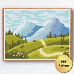 SUPER EASY Cross Stitch Pattern. Nature, Landscape, Minimalism, Mountain Boho Patterns for Beginners