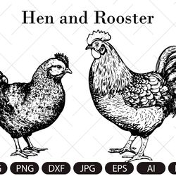 Hen and rooster svg, portrait of hen and rooster, Domestic poultry svg, Chicken clipart svg ,cricut files