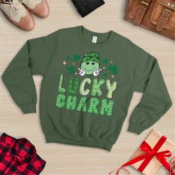 lucky charm sweatshirt, lucky sweatshirt, st patricks day sweatshirt, shamrock sweatshirt, groovy sweatshirt, smiley fac