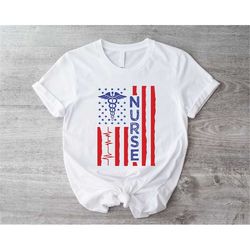 nurse american flag shirt, 4th of july nurse shirts, patriotic nurse t-shirts, medical symbol tee, fourth of july tshirt