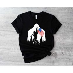 bigfoot american flag shirt, 4th of july t-shirt, independence day shirts, patriotic t-shirts, big foot shirt, usa flag