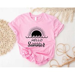 hello summer shirt, cute vacation t-shirt, beach summer tee, goodbye school hello summer outfit, summer vibes t-shirt, s