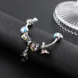 Disney The Nightmare Before Christmas Charm Beads Bracelet Jack Skellington Sally Pendant Bangle DIY Accessories