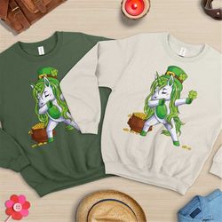 st patrick's day sweatshirt, unicorn sweatshirt, lucky sweatshirt, saint patty's day, irish four leaf clover sweatshirt,