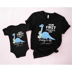 our first father's day together shirts, dinosaur dad & baby t-shirt, dino lover daughter/son gift, dinosaur matching tee