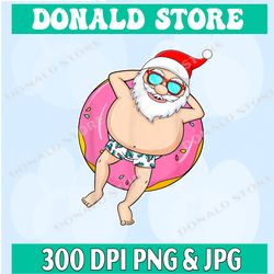 summer christmas in july tropical santa on pool summer santa png, png high quality, png, digital download