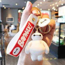 Disney Anime Big Hero 6 Baymax Keychain Cartoon Keyring Bag Ornament Key Chain Silicone Car Pendant Accessories