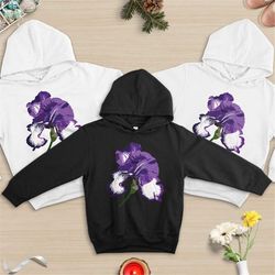 purple violet sweatshirt, flower, february birth flower. birth flower hoodie, botanical. birth flower. birth flower hood