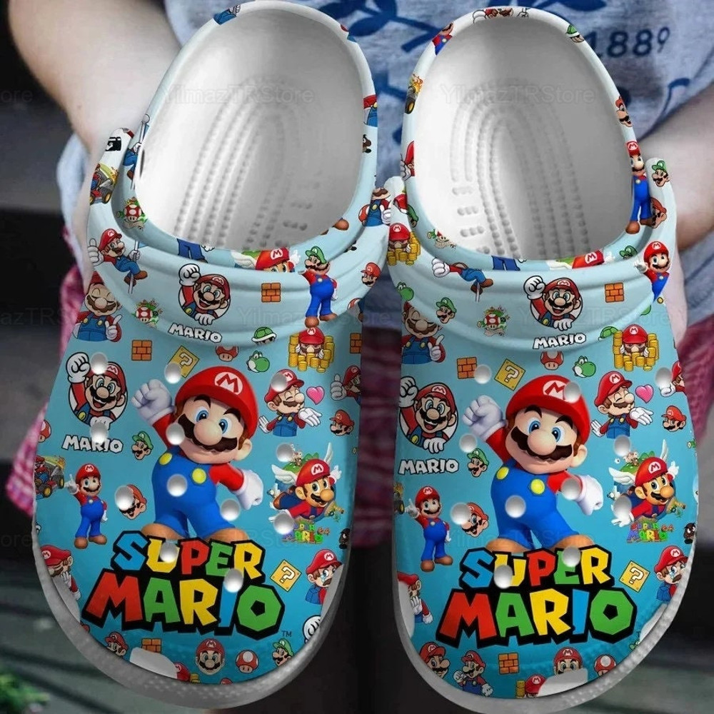 Super Mario Clogs, Super Mario Gifts, Cute Cartoon Crocs, Gaming Style Clogs, Women's Croc, Funny Mario Croc Charms, Pixel Super Mario.jpg