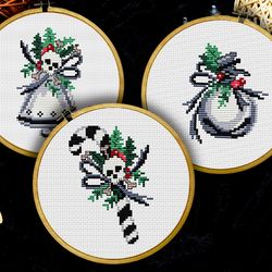 Gothic cross stitch pattern, Christmas bells cross stitch, Skull cross stitch, Plague doctor cross stitch, Small cross stitch, Digital PDF