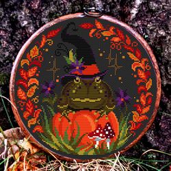 Halloween cross stitch pattern, Gothic cross stitch, Pumpkin cross stitch, Frog  cross stitch, Fall cross stitch,  Digital download PDF