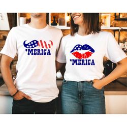 Merica Lips and Mustache Shirt,Merica Shirt,Couple 4th Of July Shirt,Made in USA,USA Shirt,Matching 4th July Shirt,Women