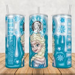 Elsa Tumbler Wrap Png, Elsa 20oz Skinny Tumbler Template Png, Disney BinInflated Cartoon 3D Tumbler Design