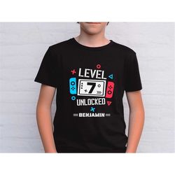custom birthday shirt,level 7 unlocked shirt,7th birthday tee,boy gamer t-shirt,kids birthday party,gaming toddler,boys