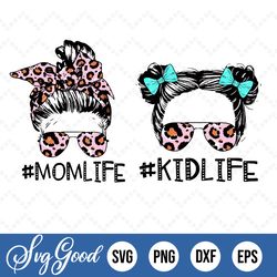 pink leopard skull mom life kid life, momlife kidlife svg, family svg