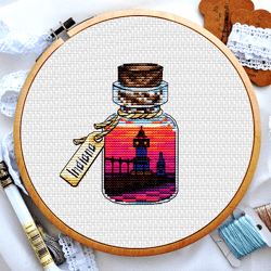 Bottle cross stitch, Indiana state cross stitch patterns, Lighthouse cross stitch, Landscape cross stitch, Digital PDF