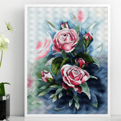Pink roses cross stitch, Bouquet of roses cross stitch, Flowers cross stitch pattern, Flower bouquet, Digital PDF