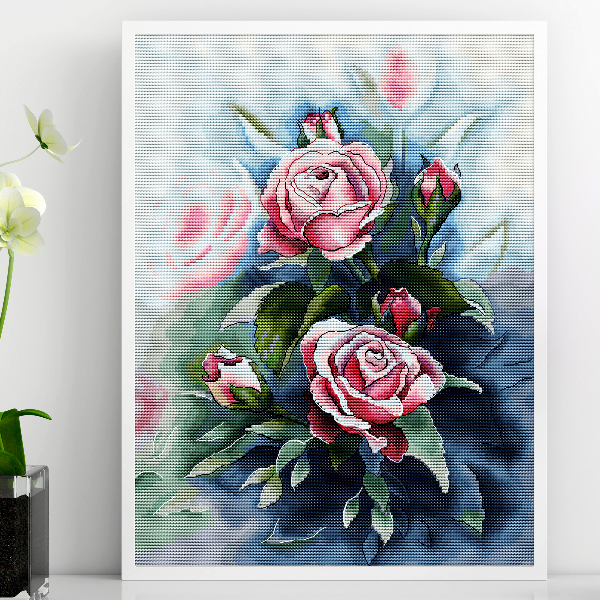 Pink roses cross stitch, Bouquet of roses cross stitch, Flowers cross stitch pattern, Flower bouquet cross stitch, Digital PDF.jpg