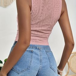 Eyelet Embroidered Tank Top Sexy Sleeveless Tank Top Women's Clothing