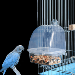 Clear Durable Plastic Bird Feeder Cage Accessories Parrot Seed Feeding Box Hanging Food Container For Parakeet Pet Bird