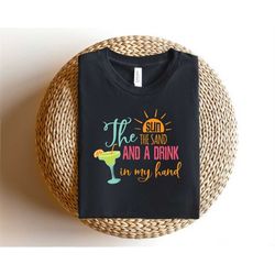 sun sand and a drink in my hand, a ring on my hand, bachelorette party shirts, bridal shirts, hen party, beach bachelore