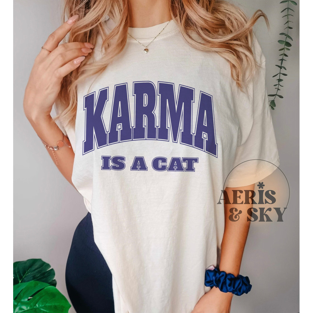 Karma is a Cat Tshirt, Taylor Swiftie Merch, TS Midnights Shirt, Eras Tour Shirt, Meet Me At Midnight Concert Tee, TS Shirt, Comfort Colors - 1.jpg