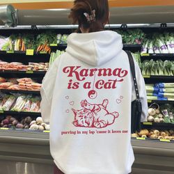 karma is a cat hoodie, karma midnights sweatshirt, meet me at midnight, taylor swiftie merch sweatshirt, cat lover shirt