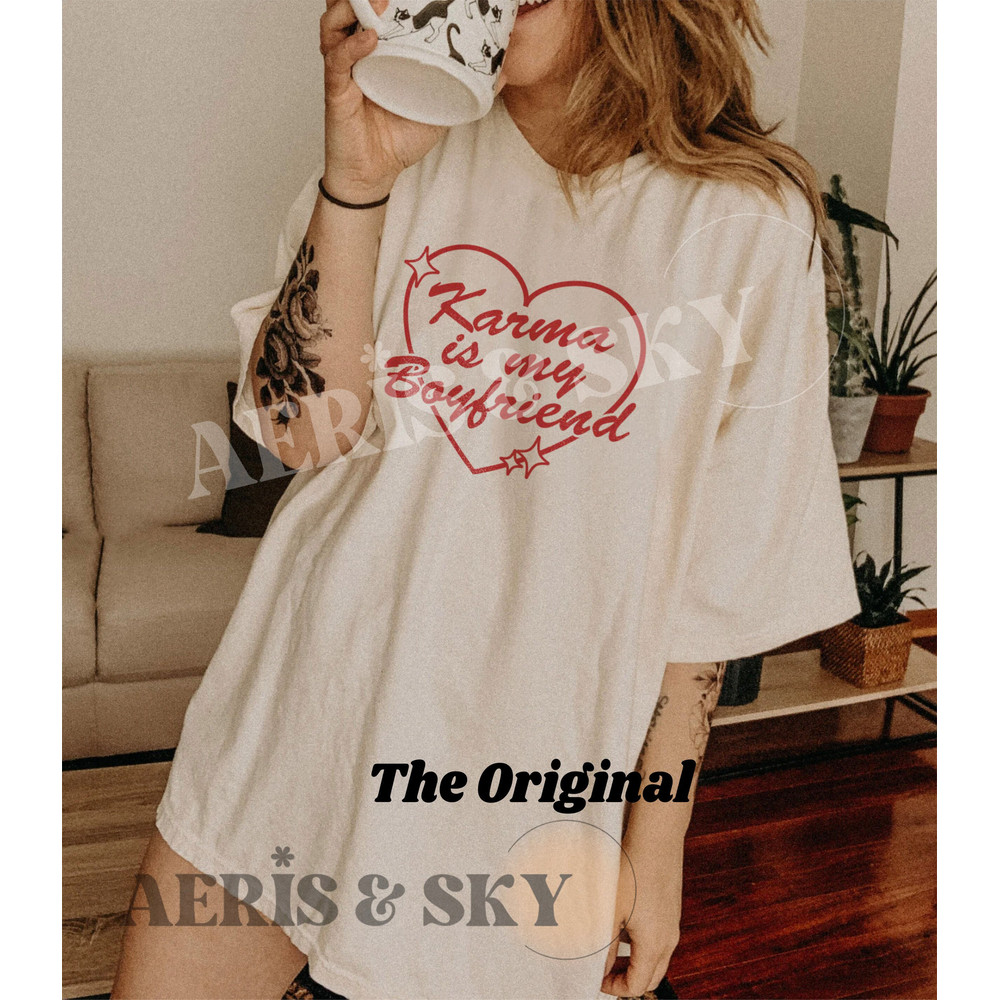 Karma is my Boyfriend Tshirt, Taylor Swiftie Merch Shirt, Karma is a Cat, Midnights Taylor T shirt, Meet me at Midnight TS, Gift for her - 1.jpg