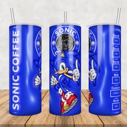 Sonic the Hedgehog Tumbler Wrap Png, Sonic 20oz Skinny Tumbler Template Png, Sonic Png, Cartoon 3d Inflated Tumbler