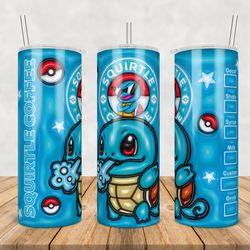 Squirtle Tumbler Wrap Png, Squirtle 20oz Skinny Tumbler Template Png, Squirtle Png, Cartoon 3d Inflated Tumbler