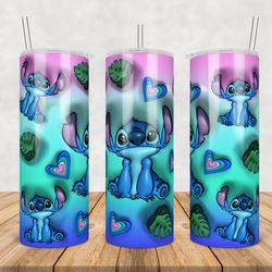 Disney Stitch Tumbler Wrap Png, Disney Stitch and Angel 20oz Skinny Tumbler Template Png, Cartoon 3d Inflated Tumbler