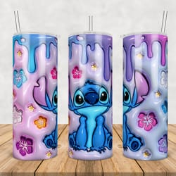 stitch tumbler wrap png, stitch and angel 20oz skinny tumbler template png, stitch cartoon 3d inflated tumbler