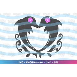 Dolphin Monogram Frame Heart svg Dolphins Heart svg iron on print cut file silhouette cricut cameo instant download vect
