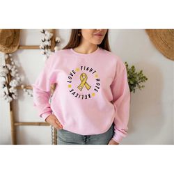 Gold Cancer Love Fight Believe Sweatshirt, Pediatric Cancer Sweatshirt, Childhood Cancer Sweater, Cancer Survivor, Child