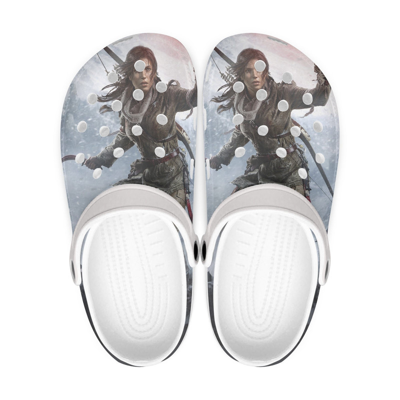 Tomb Raider clogs, Lara Croft, looks like crocs shoes, slippers, flip flops Birthday gift Custom clogs for men, women and kids.jpg