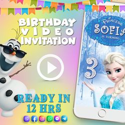 frozen birthday video invitation for girl, animated kid's birthday party invite