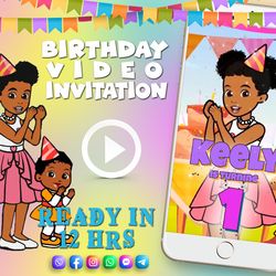 Gracie's corner birthday video invitation for girl, animated kid's birthday party invite