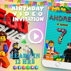 Lego birthday video invitation for boy or girl, animated kid's birthday party invite